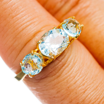 Blue Topaz Ring Size 8 (.925 Sterling Silver) 24k Gold Plated