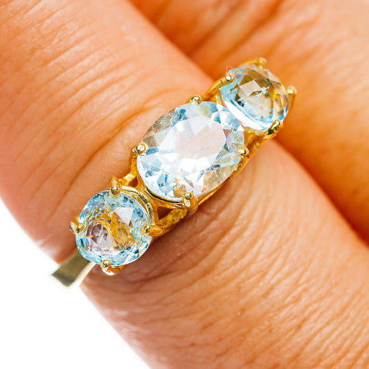 Blue Topaz Ring Size 8 (.925 Sterling Silver) 24k Gold Plated
