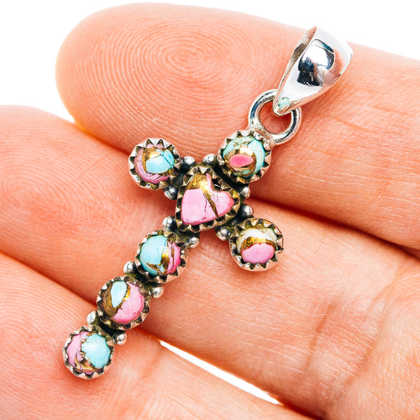 Southwestern Style Cotton Candy Turquoise Cross Pendant 1 5/8" (.925 Sterling Silver)