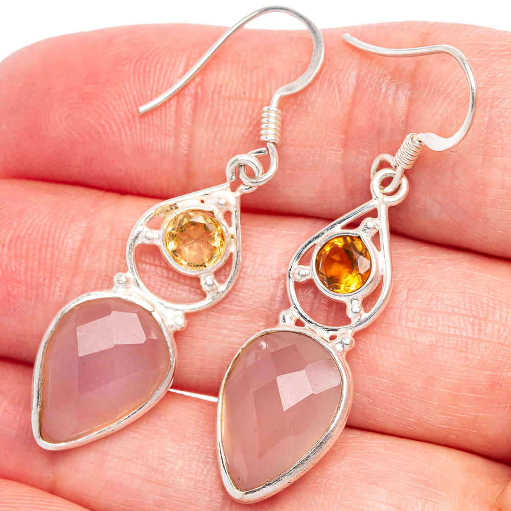 Rose Quartz, Citrine Earrings 1 3/4" (925 Sterling Silver) E433459