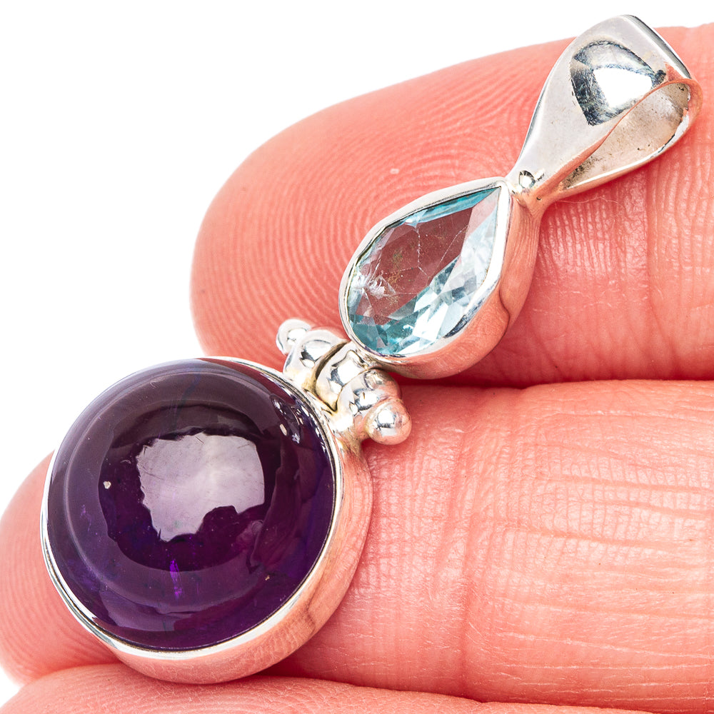 Amethyst, Blue Topaz Pendant 1 3/8" (925 Sterling Silver) P41003