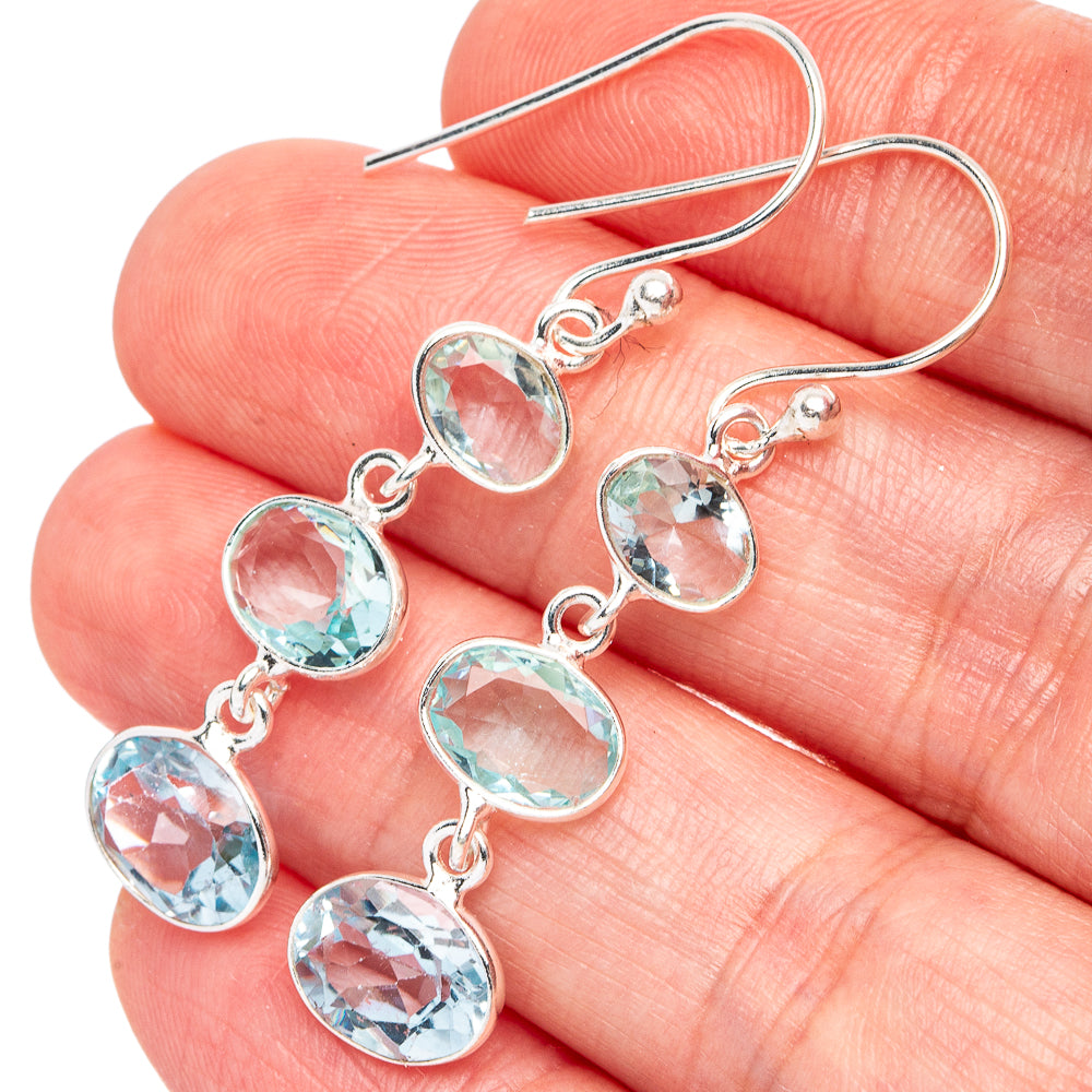 Blue Topaz Earrings 1 3/4" (925 Sterling Silver) E3017