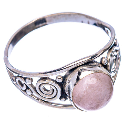 Sterling silver openwork ring with oval rose quartz, swirl accents, size 6.75