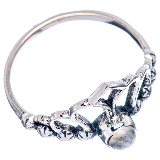 Sterling silver crown ring, round iridescent moonstone centerpiece on prong setting