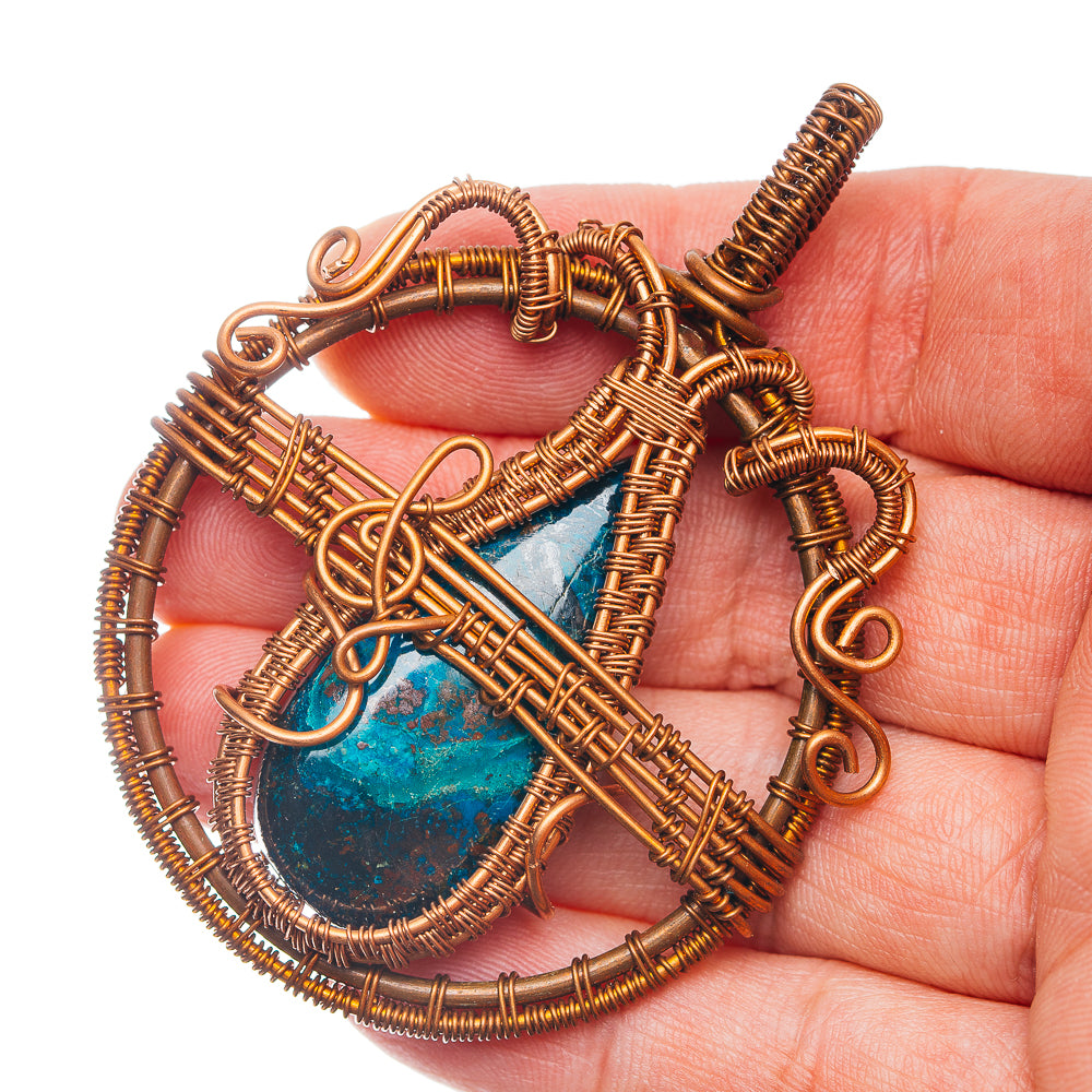 Shattuckite Wire Wrap Pendant 2 3/4" (Copper)