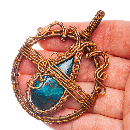 Shattuckite Wire Wrap Pendant 2 3/4" (Copper)