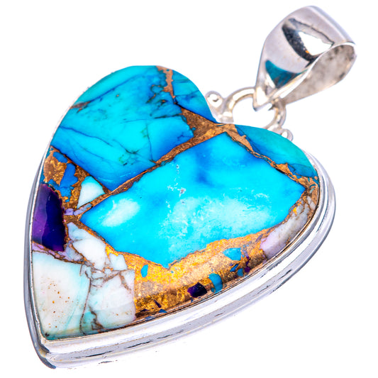 Turquoise heart gemstone pendant, .925 sterling silver frame with bail
