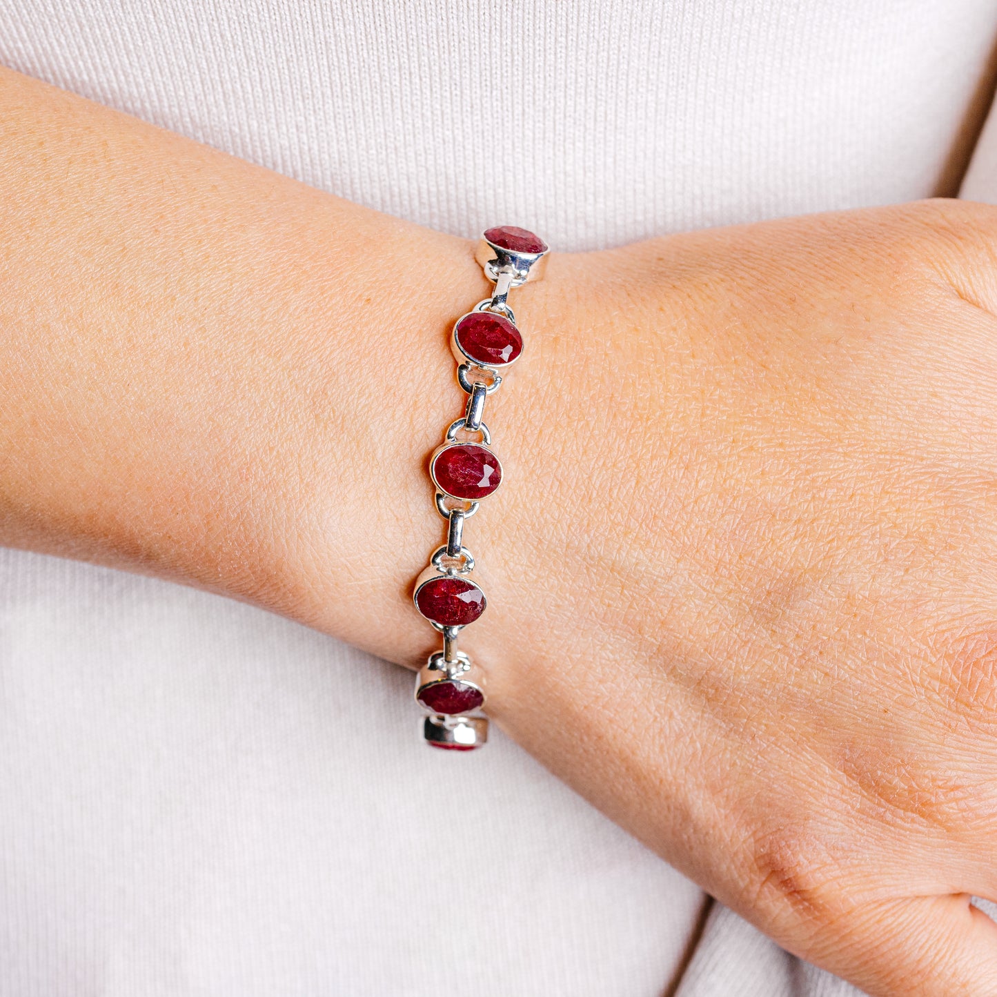 Red Sillimanite Bracelet 6 to 7" (.925 Sterling Silver)