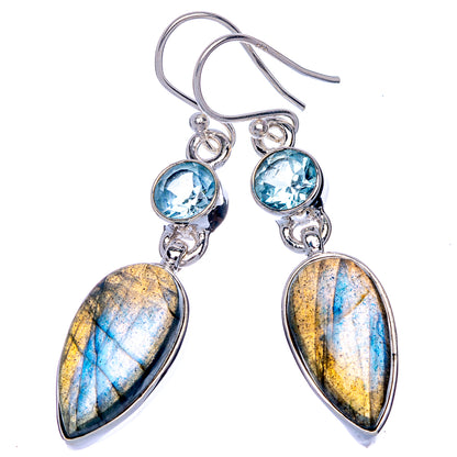 Labradorite, Blue Topaz Earrings 1 7/8" (925 Sterling Silver) E433080