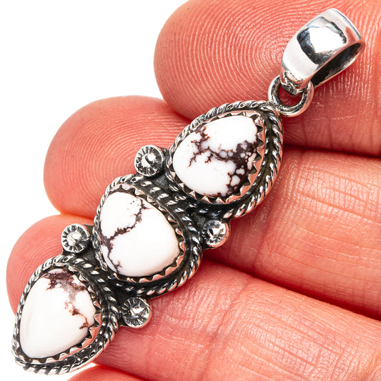 Wild horse jasper pendant in .925 sterling silver, three oval white stones with red-brown veining