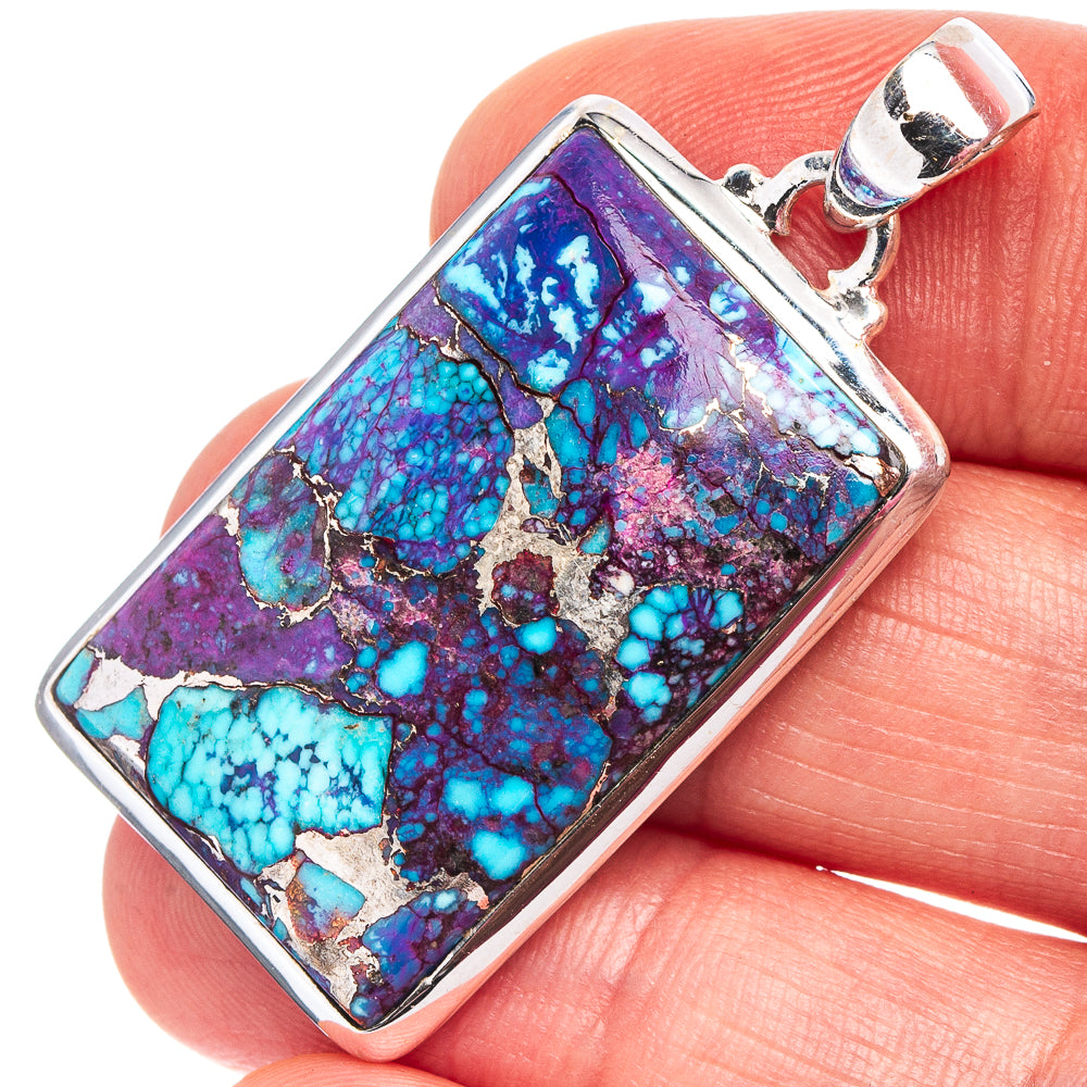 Purple Copper Turquoise Pendant 1 5/8" (.925 Sterling Silver)