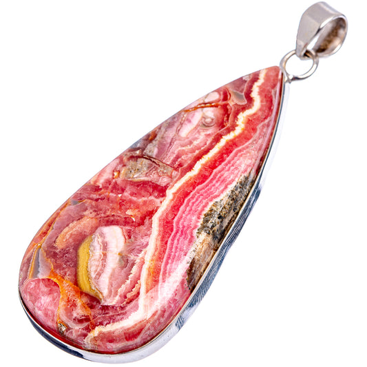 Teardrop rhodochrosite pendant, .925 sterling silver bail; vivid pink stripe pattern