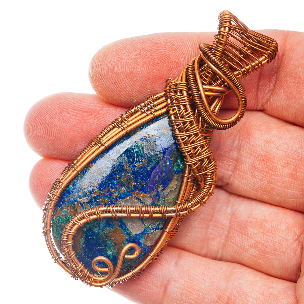 Azurite Wire Wrap Pendant 2 3/4" (Copper)