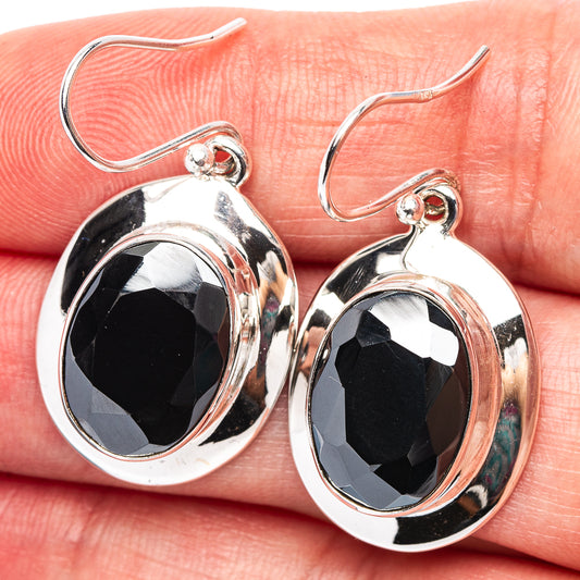 Sterling silver hematite teardrop earrings with black faceted gemstones