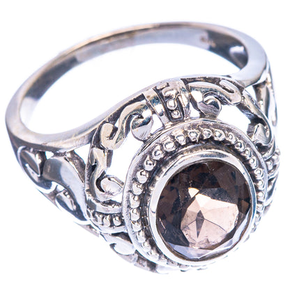 Smoky quartz ring with oval dark gemstone bezel and filigree 925 sterling silver band