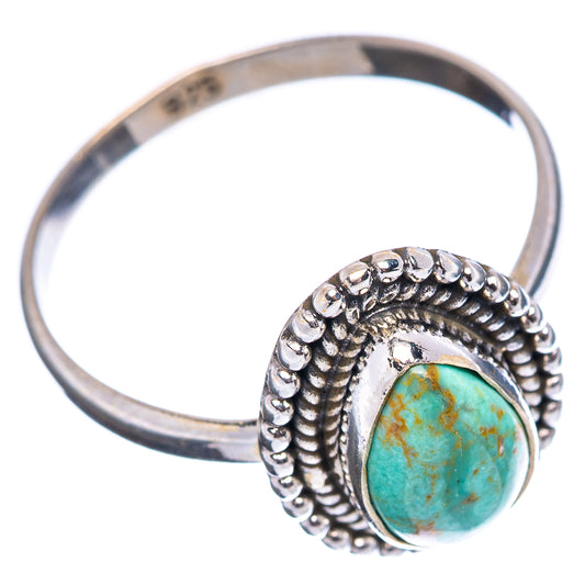 Sterling silver turquoise oval ring with beaded halo, size 6.75