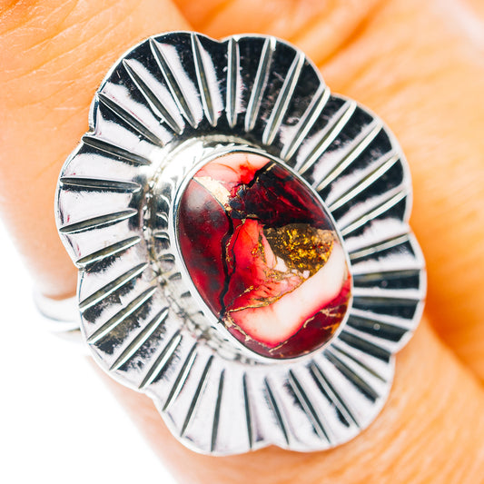 Southwestern Style Red Dahlia Turquoise Ring Size 7.5 (.925 Sterling Silver)