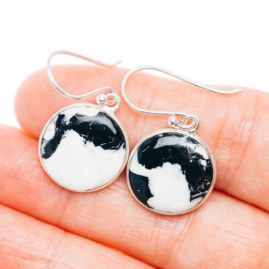 Round black-and-white stone earrings with .925 sterling silver hooks