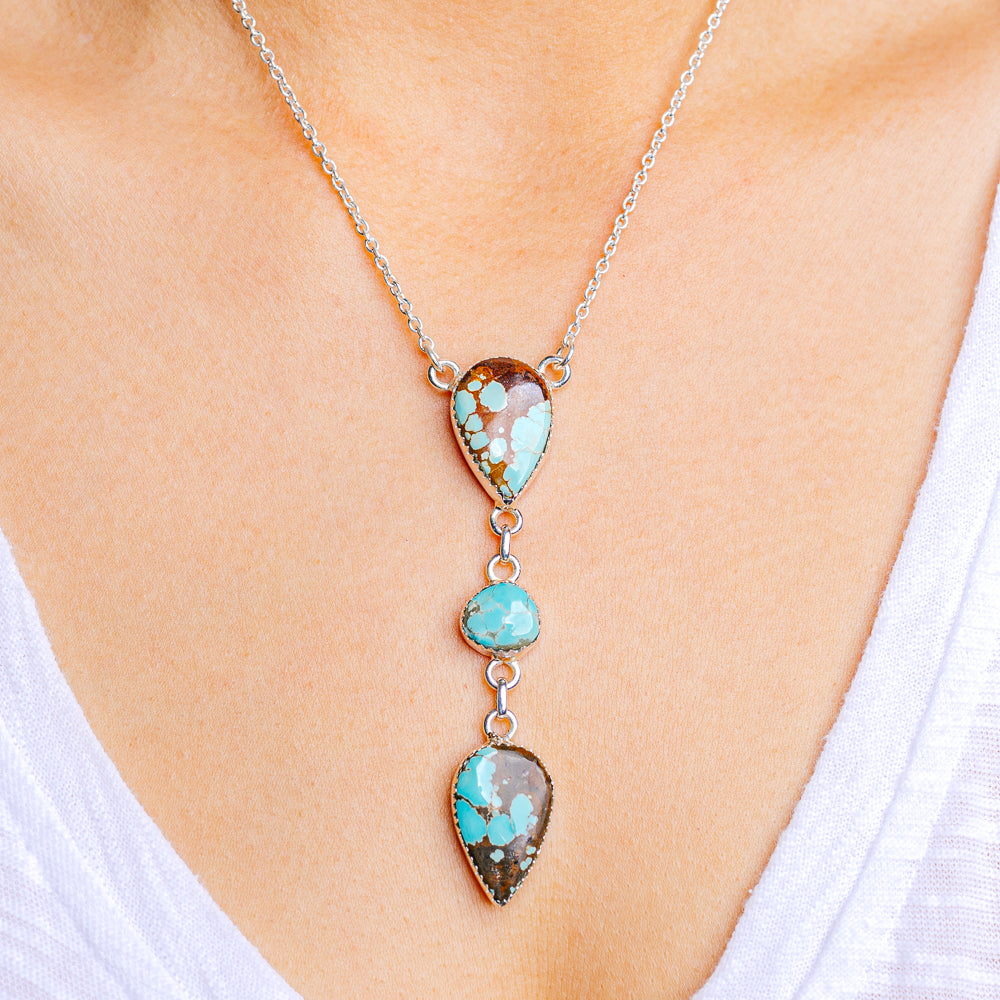 Number 8 Mine Turquoise Necklace 17 to 19" (.925 Sterling Silver)