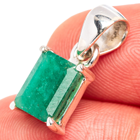 Sterling silver emerald pendant with rectangular stone in four-prong bezel
