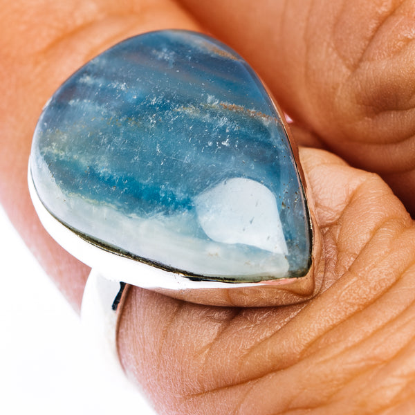 Rare Aquatine Lemurian Calcite Ring Size 7 (.925 Sterling Silver)