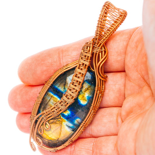Spectrolite Wire Wrap Pendant 3 1/4" (Copper)