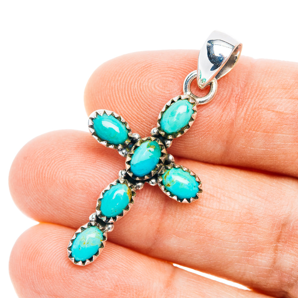 Southwestern Style Mohave Turquoise Cross Pendant 1 5/8" (.925 Sterling Silver)