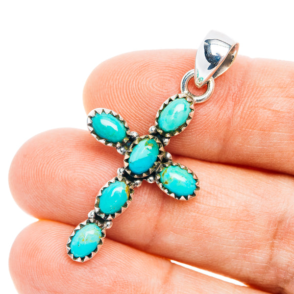 Southwestern Style Mohave Turquoise Cross Pendant 1 5/8" (.925 Sterling Silver)
