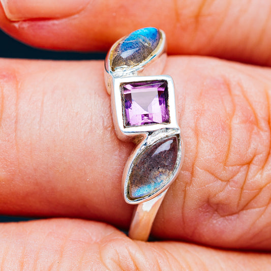 Amethyst, Labradorite Ring Size 6.5 (.925 Sterling Silver)