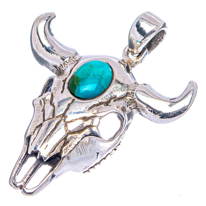 Mohave Turquoise Cow Skull Pendant 1 1/4" (.925 Sterling Silver)