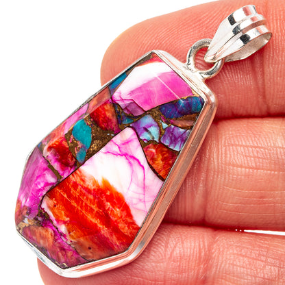 Pink Dahlia Mohave Turquoise Pendant 1 3/4" (.925 Sterling Silver)
