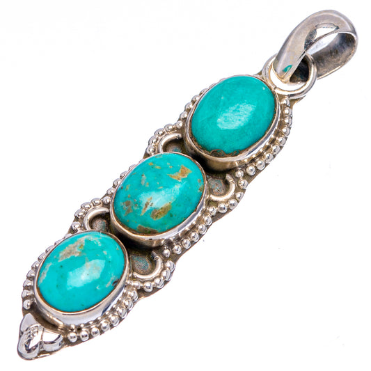 Turquoise pendant with three oval stones in ornate .925 sterling silver setting