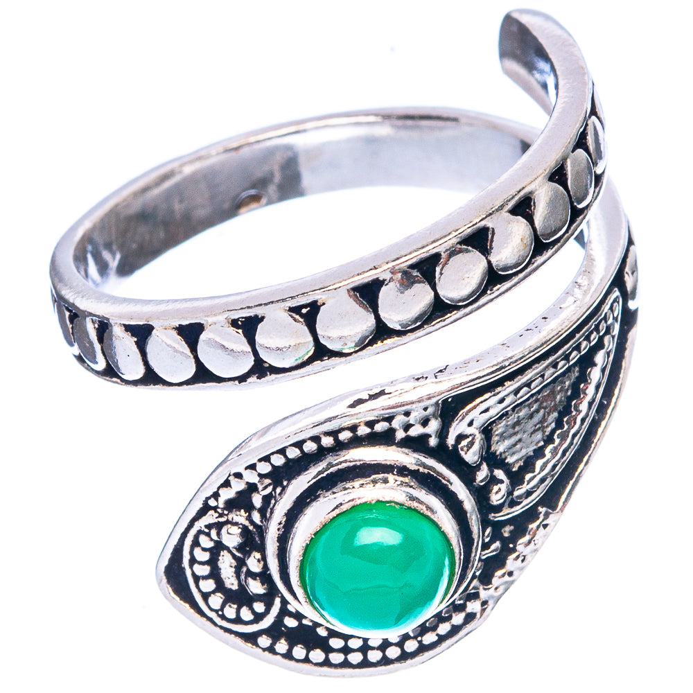 Green Onyx Dainty Ring Size 7 Adjustable (925 Sterling Silver) R5224