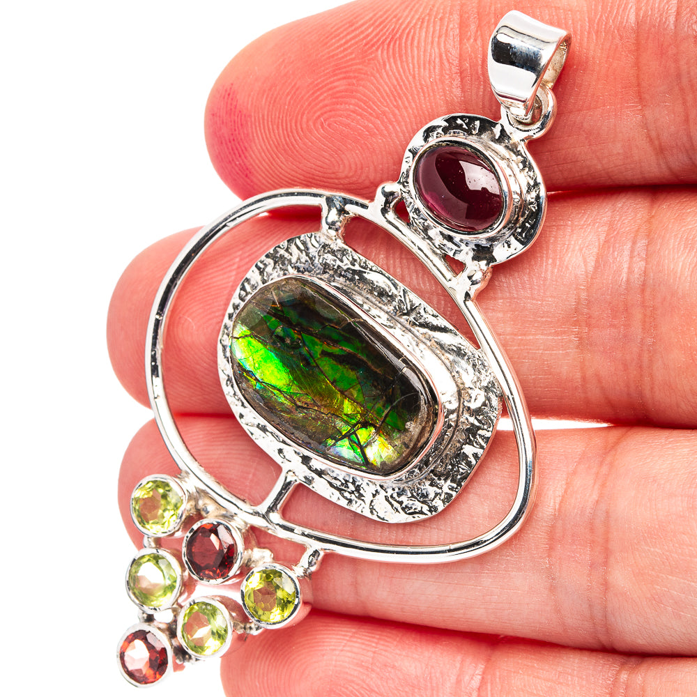 Signature Ammolite, Garnet, Peridot Pendant 2 3/8" (.925 Sterling Silver)