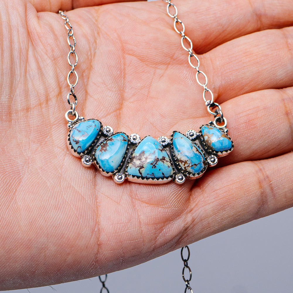 Southwestern Style Golden Hills Turquoise Necklace 10 to 20" (.925 Sterling Silver)