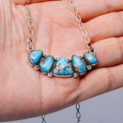 Southwestern Style Golden Hills Turquoise Necklace 10 to 20" (.925 Sterling Silver)