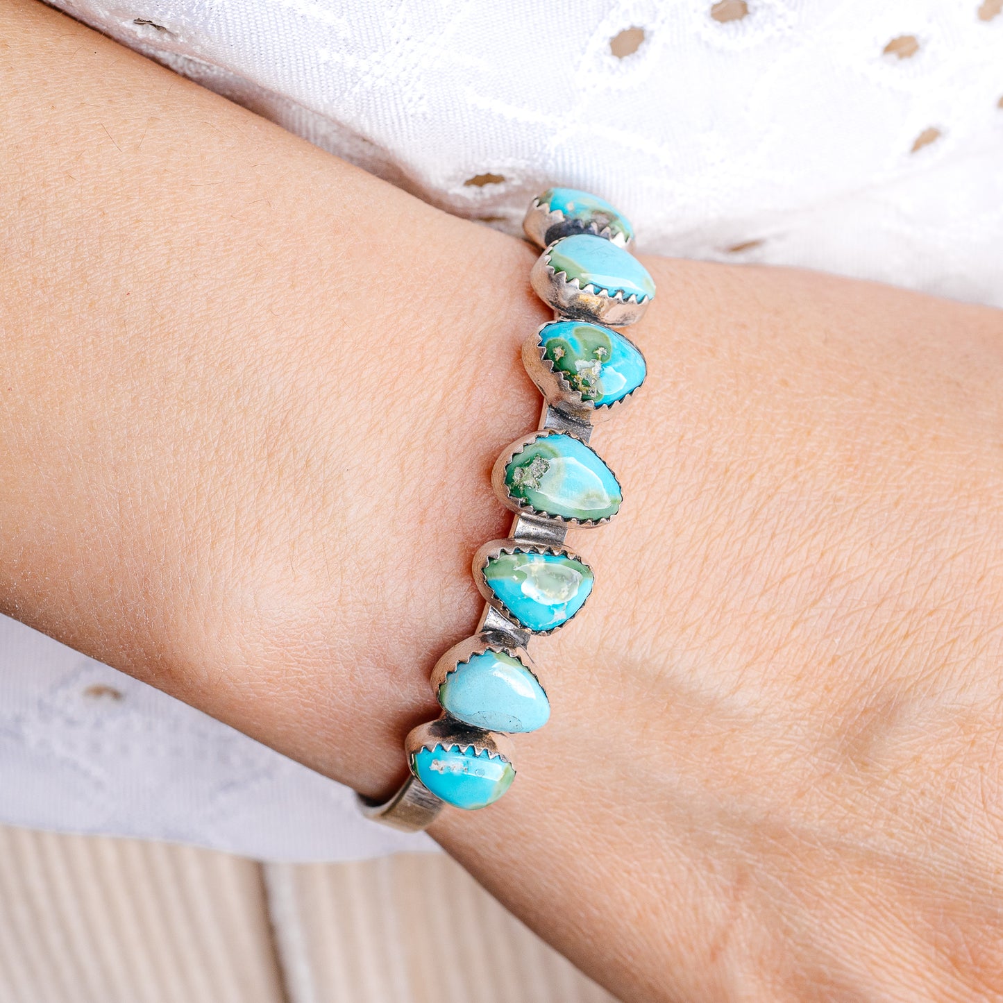 Sonoran South Hill Turquoise Cuff Bracelet Adjustable (.925 Sterling Silver)