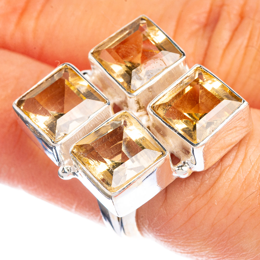 925 sterling silver ring with four large square faceted citrine gemstones