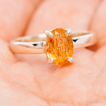 Faceted Confetti Sunstone Ring Size 6.75 (.925 Sterling Silver)