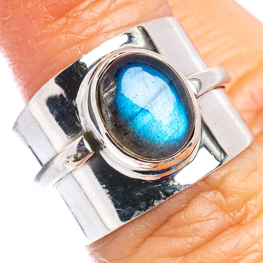 925 sterling silver labradorite ring with oval blue gemstone bezel setting