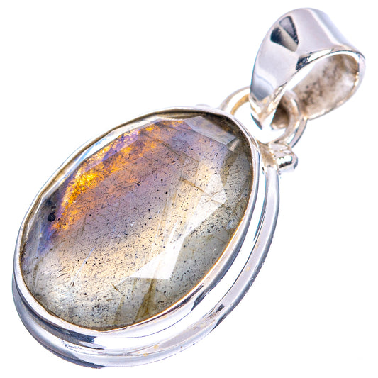 Oval labradorite pendant in .925 sterling silver bezel with hinged bail, faceted sheen