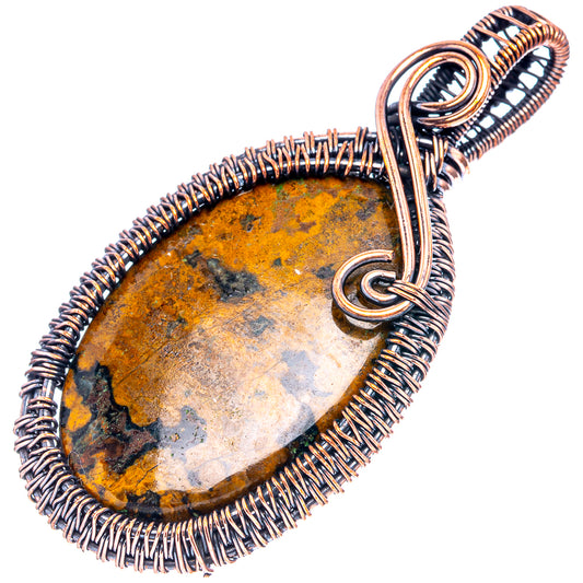 Oxidized copper wire-wrapped teardrop agate pendant with round bail loop