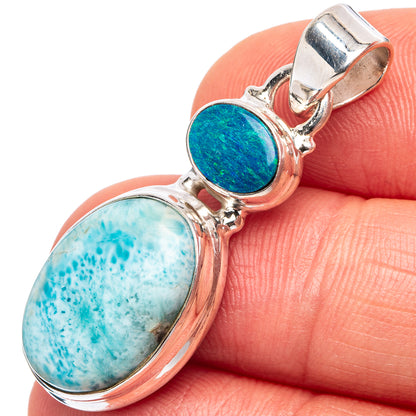 Rare Larimar, Doublet Opal Pendant 1 1/2" (.925 Sterling Silver)