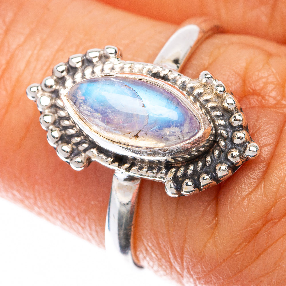 Rainbow Moonstone Dainty Ring Size 5.75 (925 Sterling Silver) R145042