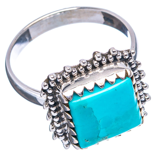 Sterling silver turquoise ring showing side beadwork and raised setting, size 7