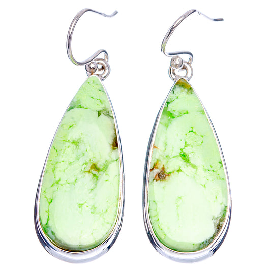 Pair of sterling silver chrysoprase teardrop earrings with lime-green stones