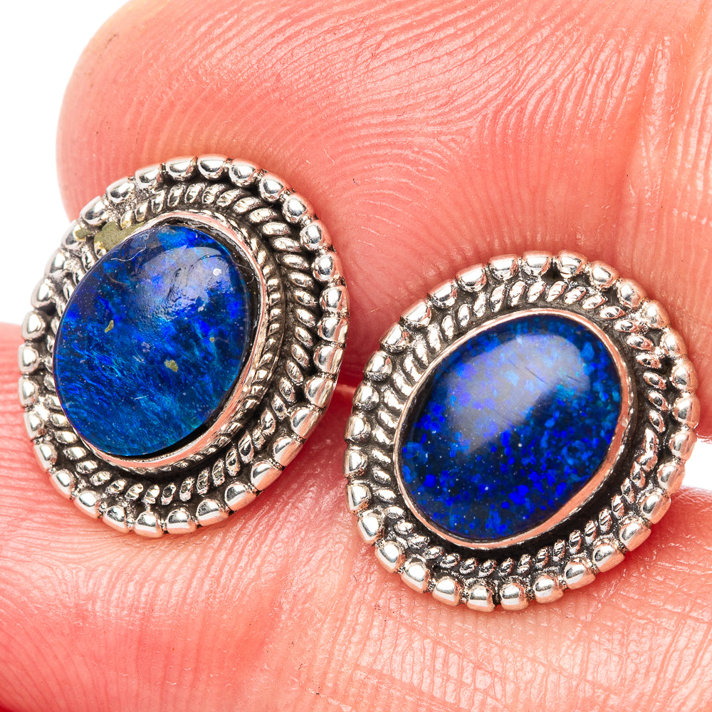 Rare Triple Opal Earrings 5/8" (925 Sterling Silver)