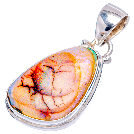 Oval opal pendant with sterling silver setting and bail, warm orange and blue play-of-color.