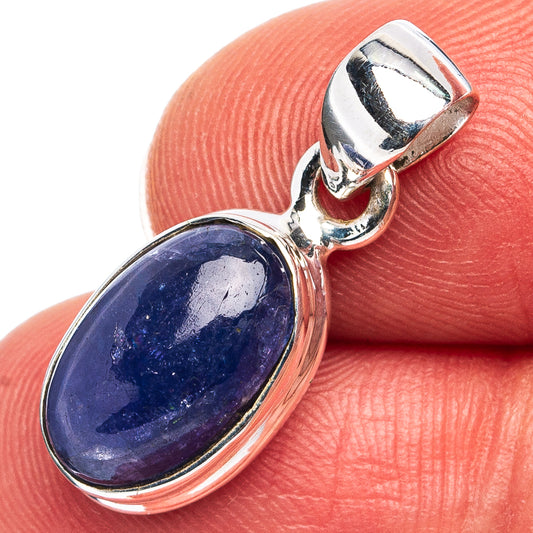 Oval blue gemstone pendant set in polished .925 sterling silver bezel