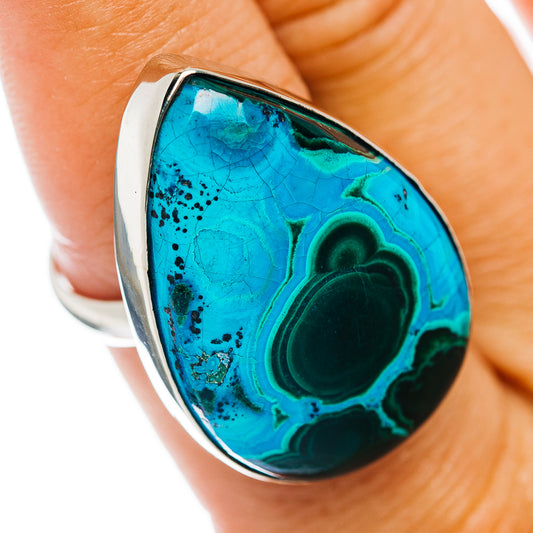 Malachite In Chrysocolla Ring Size 9 (German Silver)